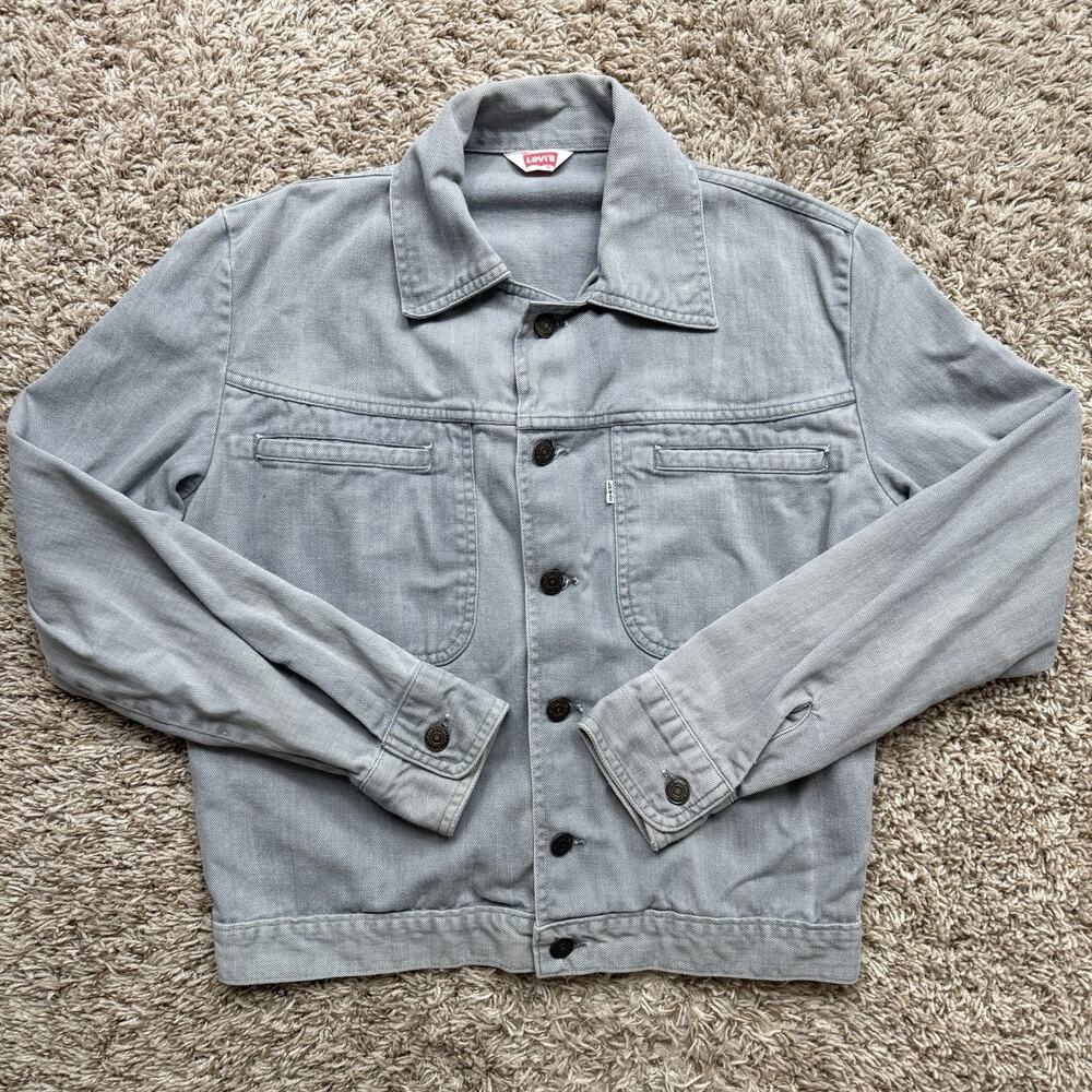 Vintage 80’s Levi’s White Tag Light Grey Western Button Up Cotton Jacket Size 38